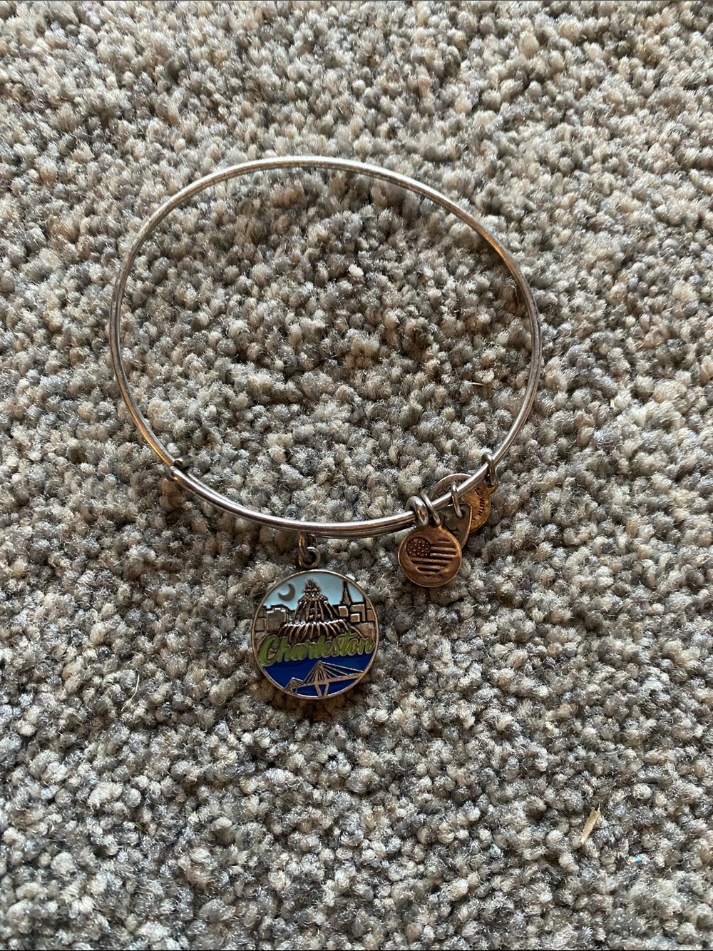 Alex and Ani Silver-Tone Charleston Charm Bangle with Blue and Green Enamel
